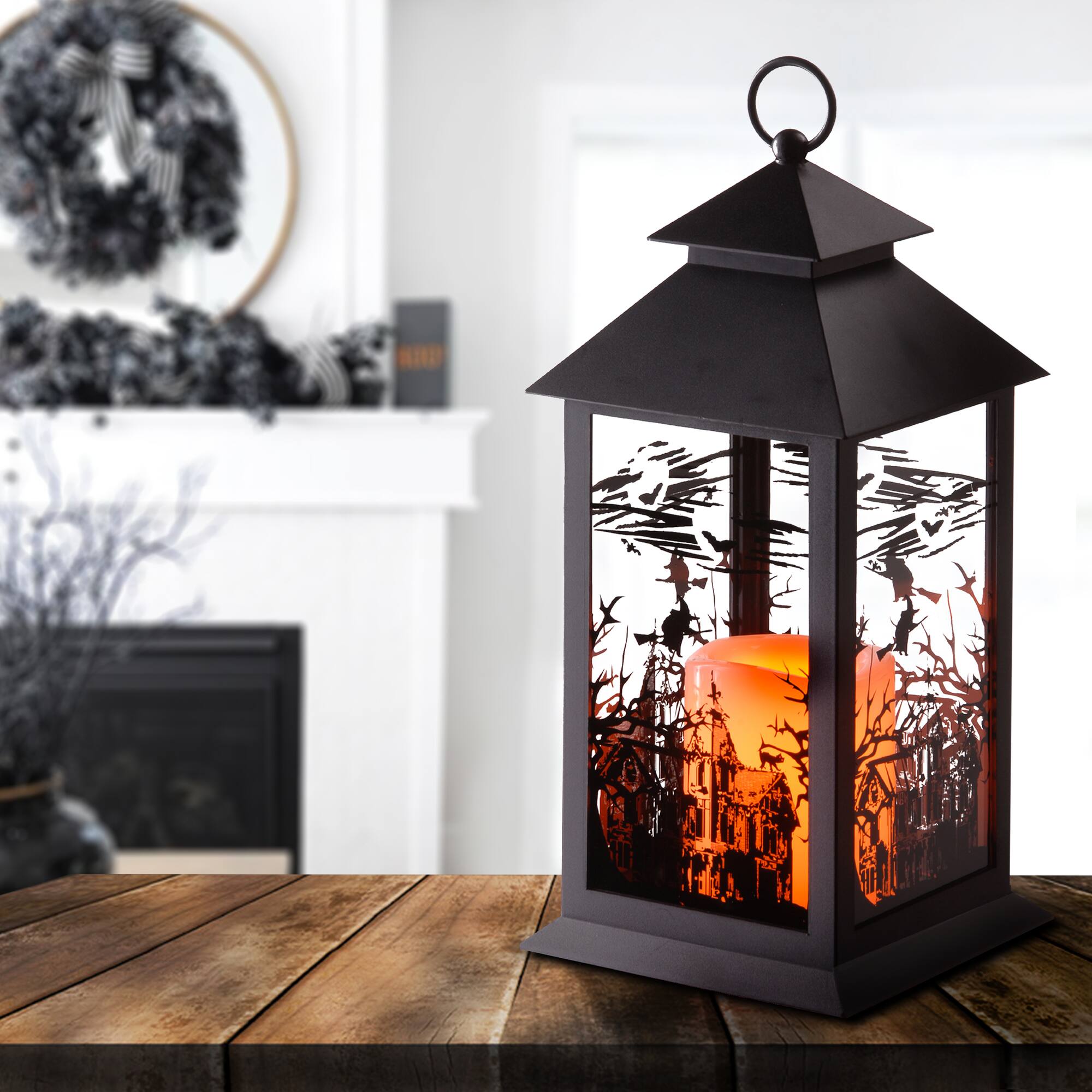 12" Witch Lantern with LED Candle